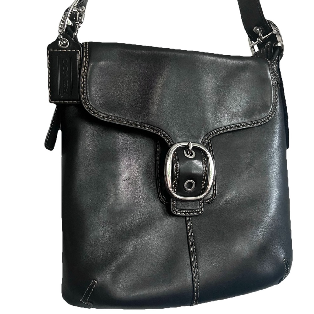 Vtg Coach LARGE Duffel Soho Bleecker Black Leather Buckle Crossbody Bag 13355